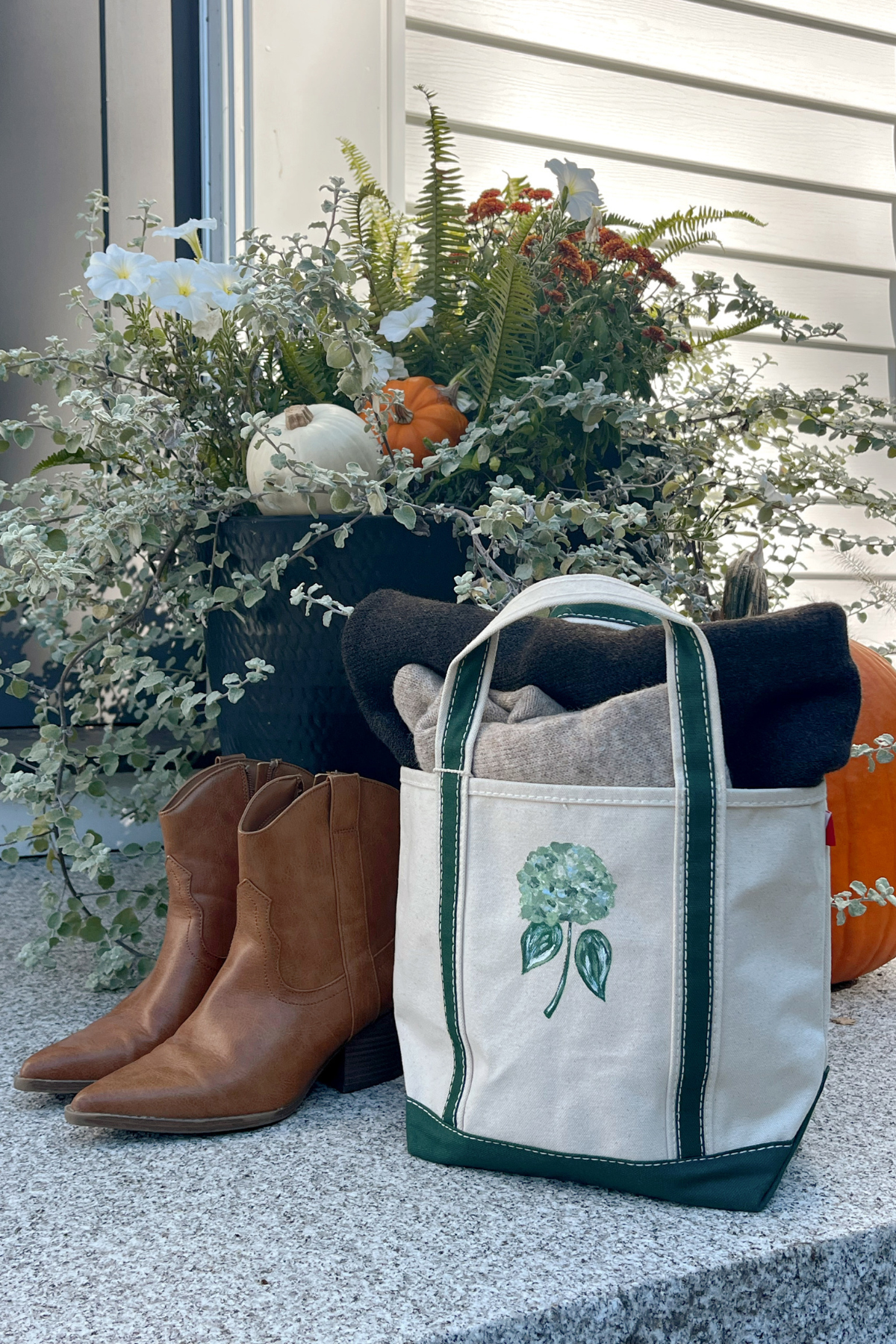 Green Hydrangea Original Hand Painted Tote Bag