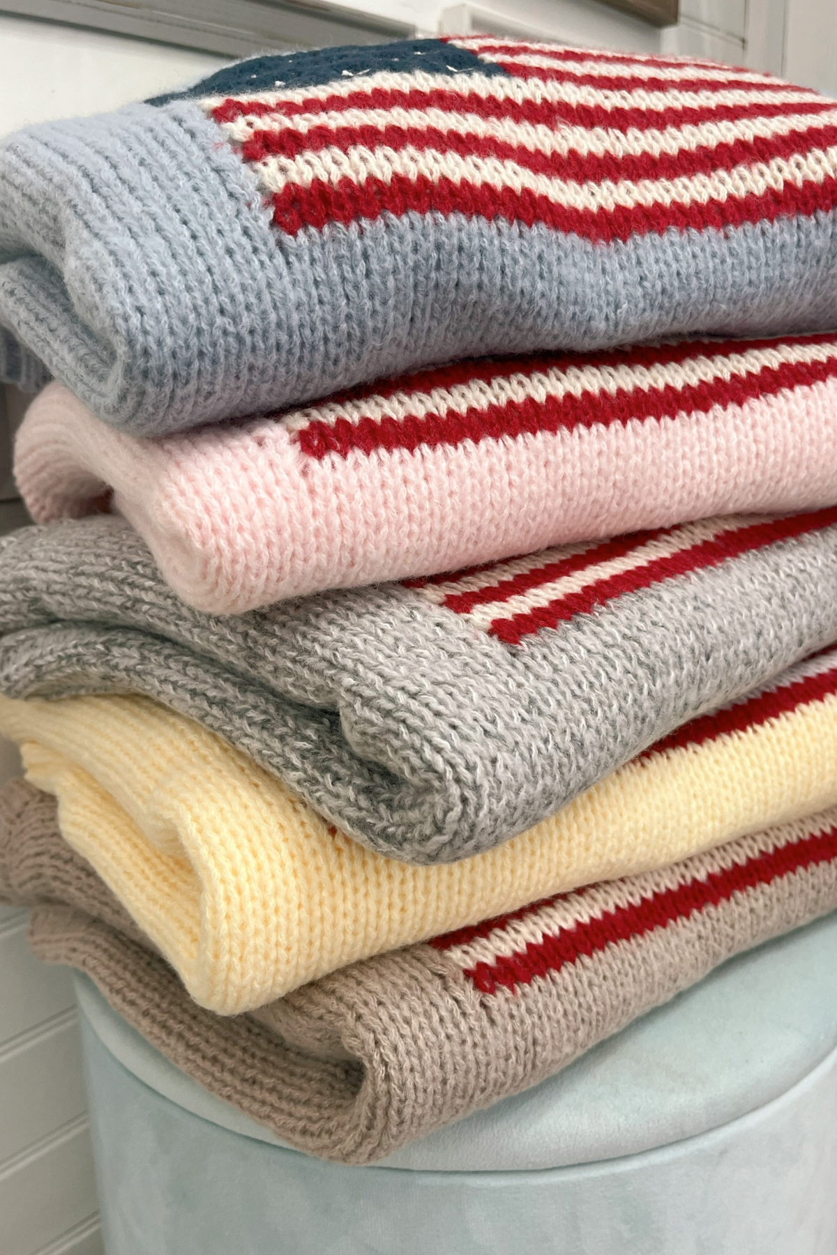Cozy Classic Americana Off Shoulder Knit