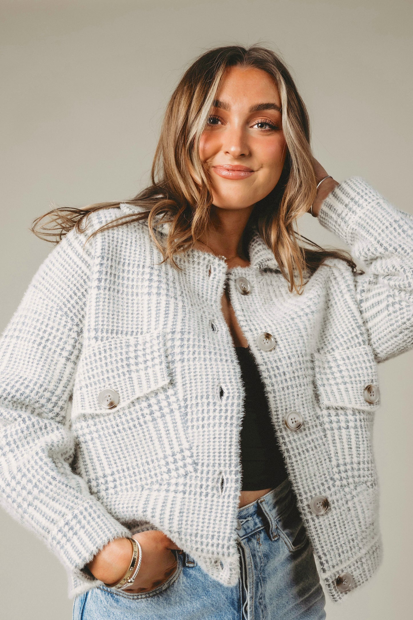 Hailey Houndstooth Sweater Coat