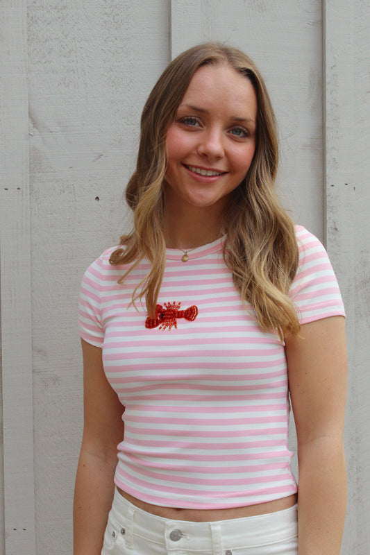 Claws & Stripes Beaded Tee - Pink