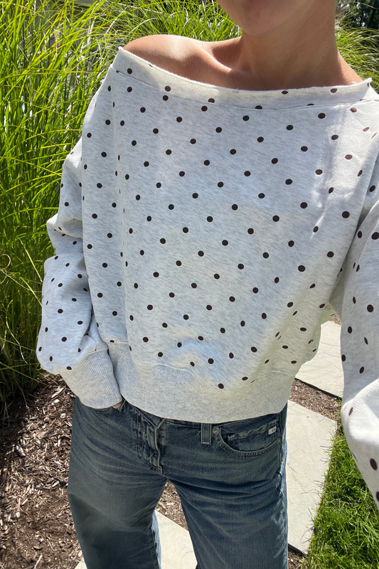 Polka Dot Off Shoulder Sweatshirt