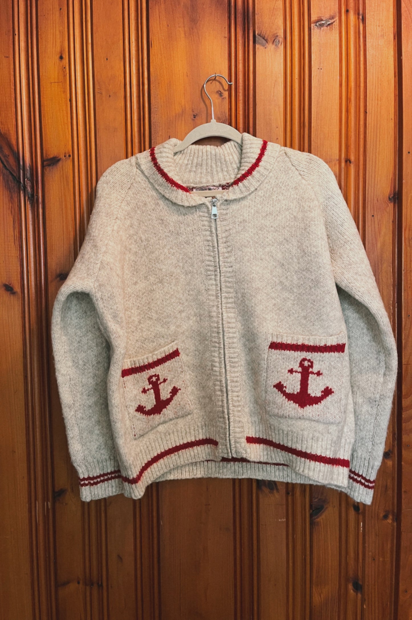 Cape Neddick Zip Up in Cream & Red