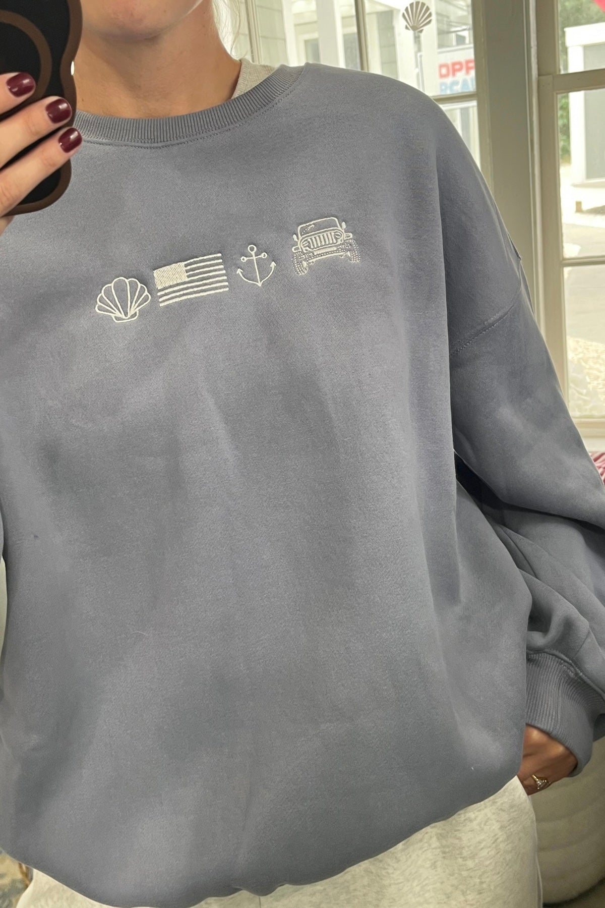 French Blue Coastal Icons Crewneck