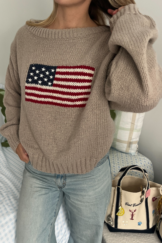 Cozy Classic Americana Off Shoulder Knit