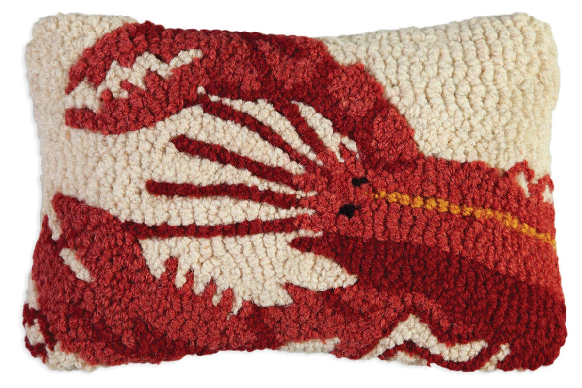 Red Lobster Hand Hooked Wool Throw Pillow