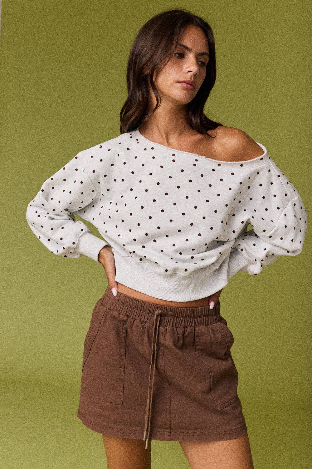 Polka Dot Off Shoulder Sweatshirt