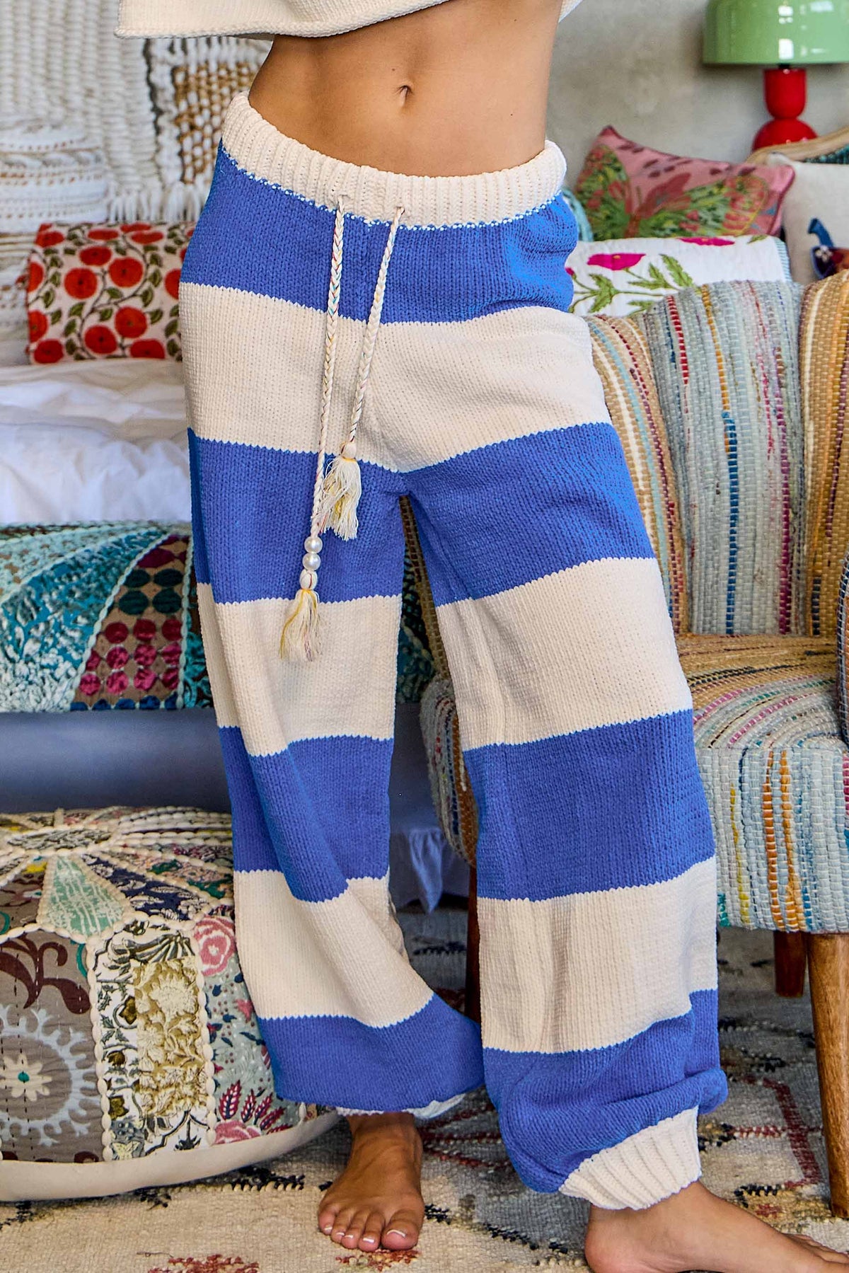 Bohemian Stripe Wide Leg Cozy Knit Pants