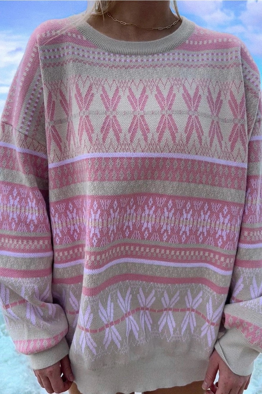 Aspen Ski Sweater in Pink Snowflake