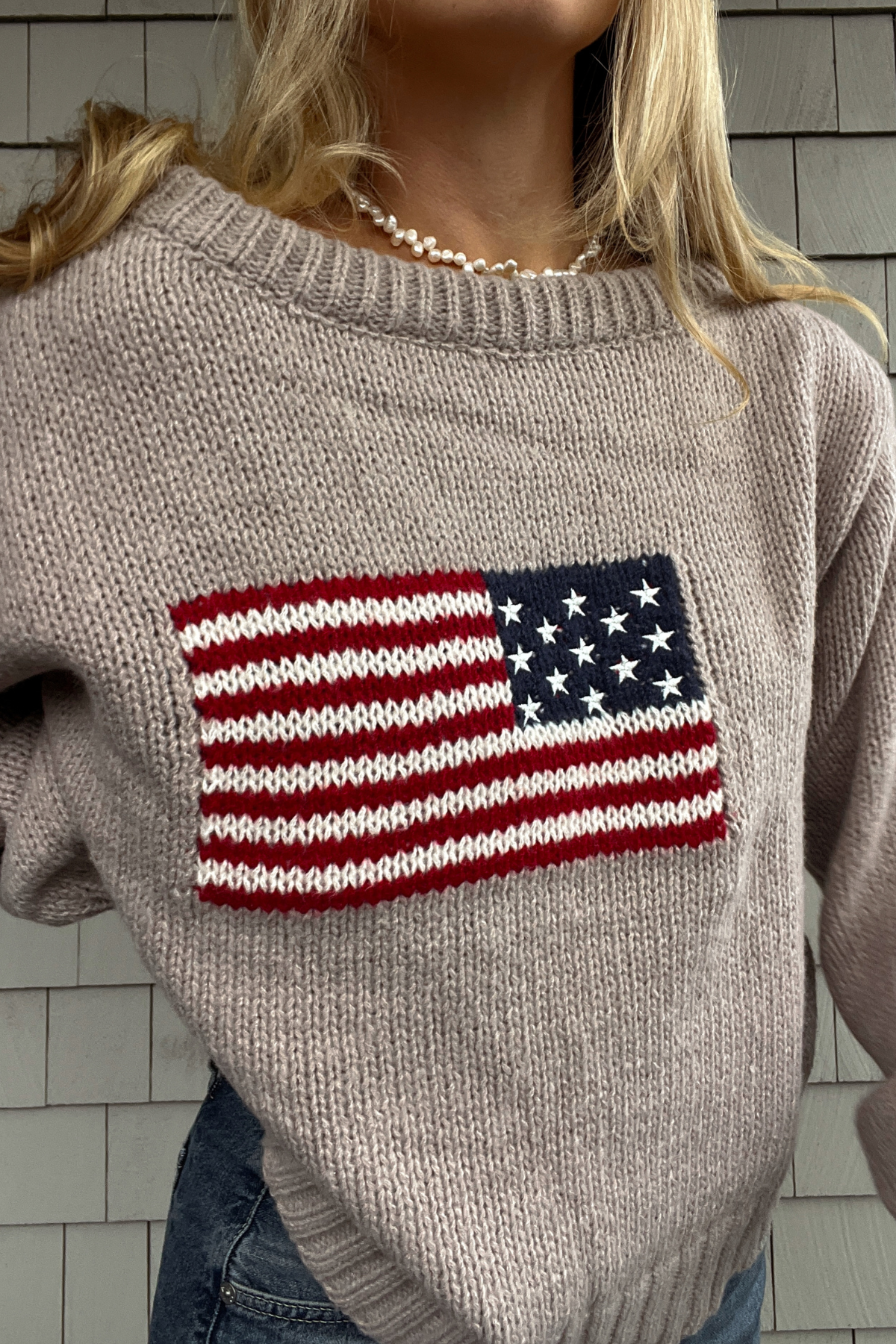 Cozy Classic Americana Off Shoulder Knit