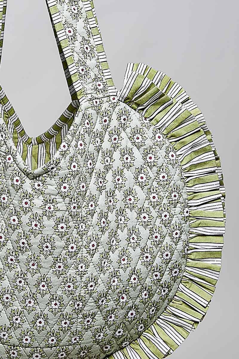Heart Shaped Ruffle Edge Quilted Tote Bag