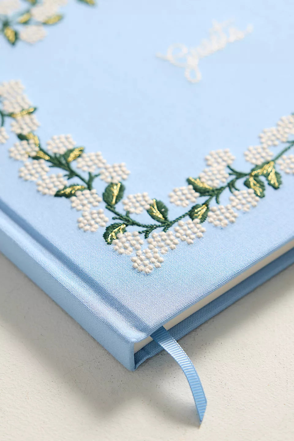 Hydrangea Embroidered Fabric Guest Book