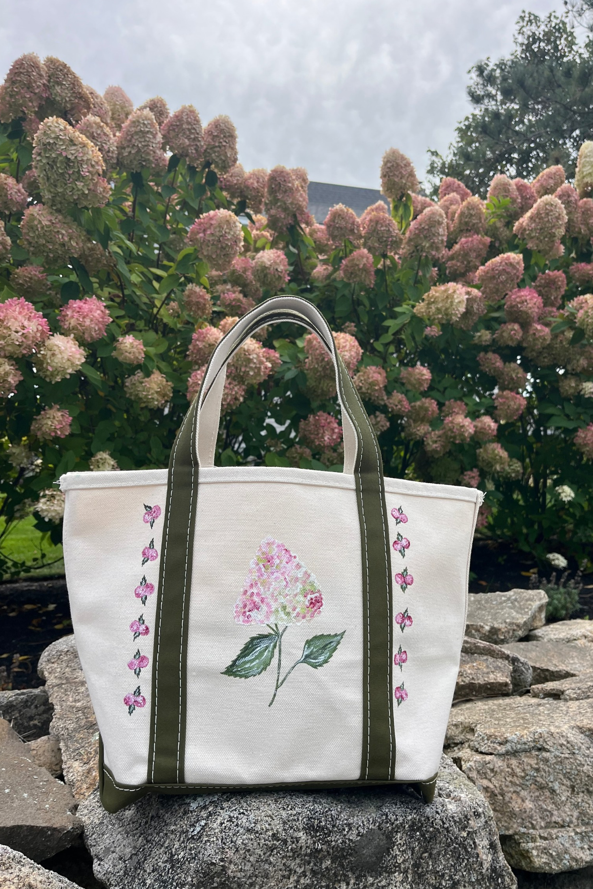 Antique Hydrangea Handpainted LL Bean Tote