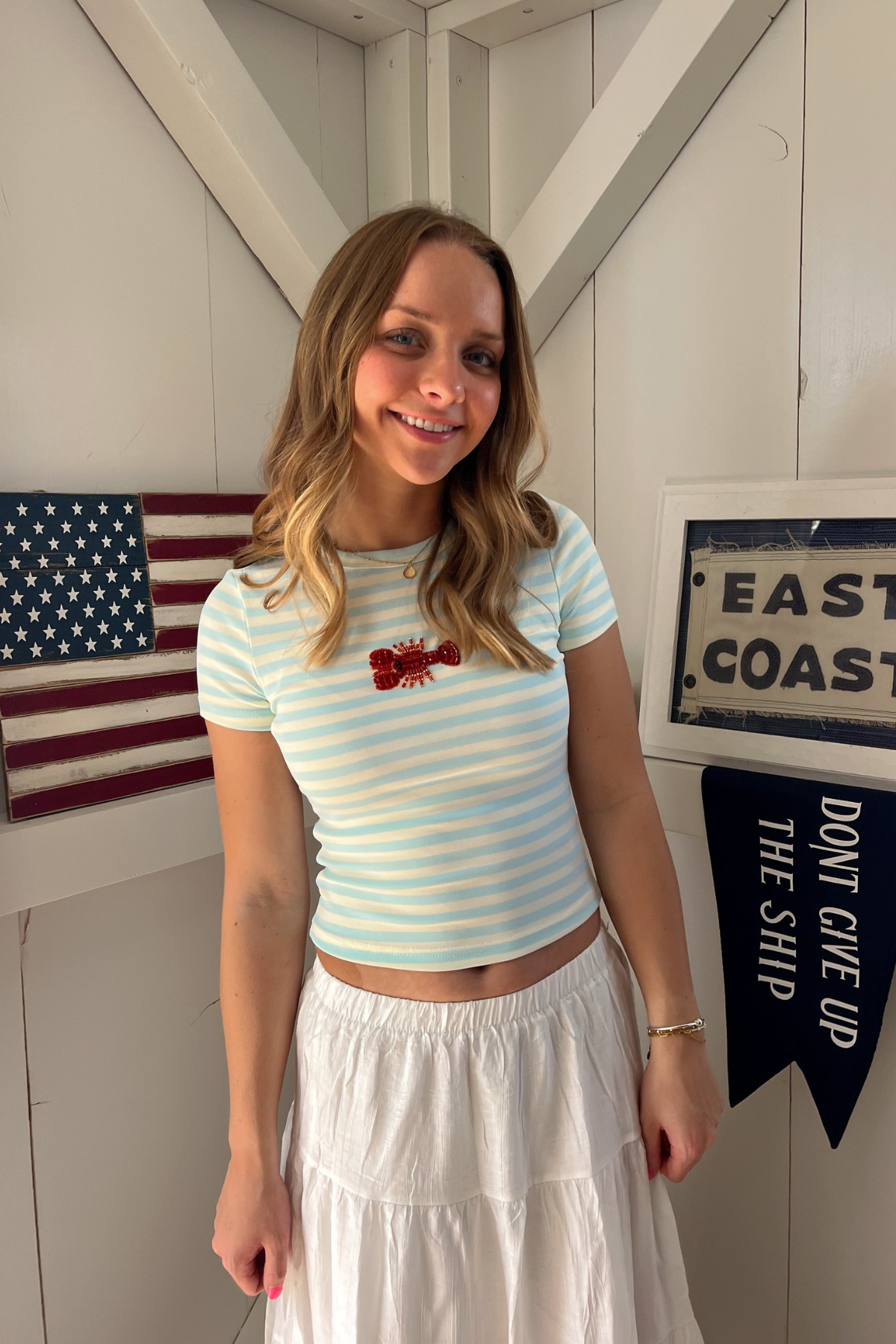 Claws & Stripes Beaded Tee - Blue