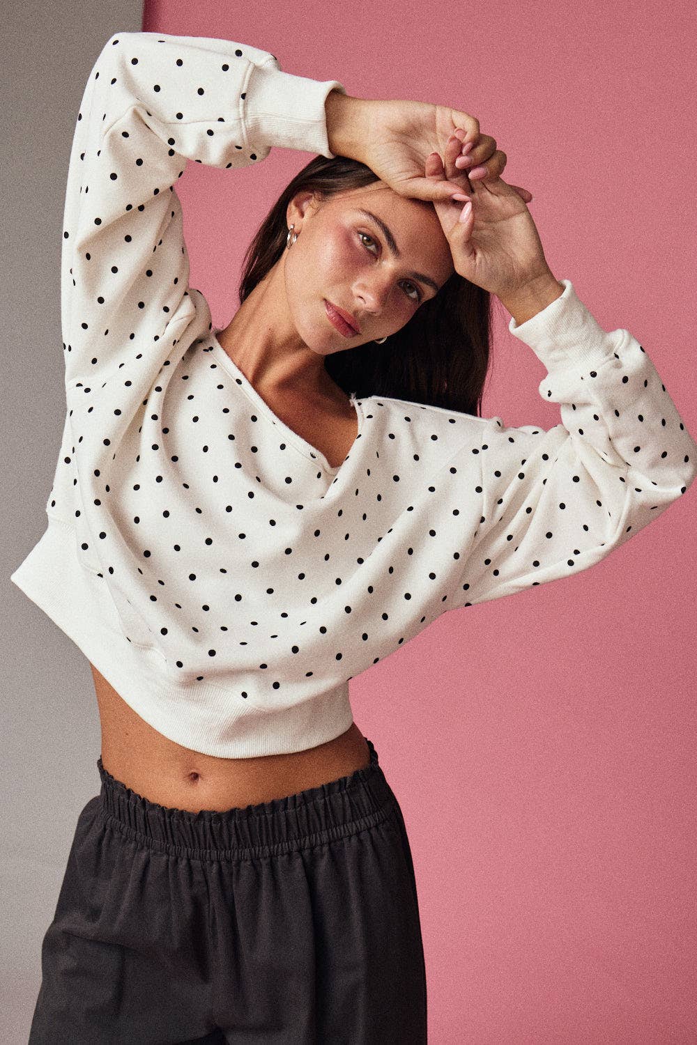 Polka Dot Off Shoulder Sweatshirt