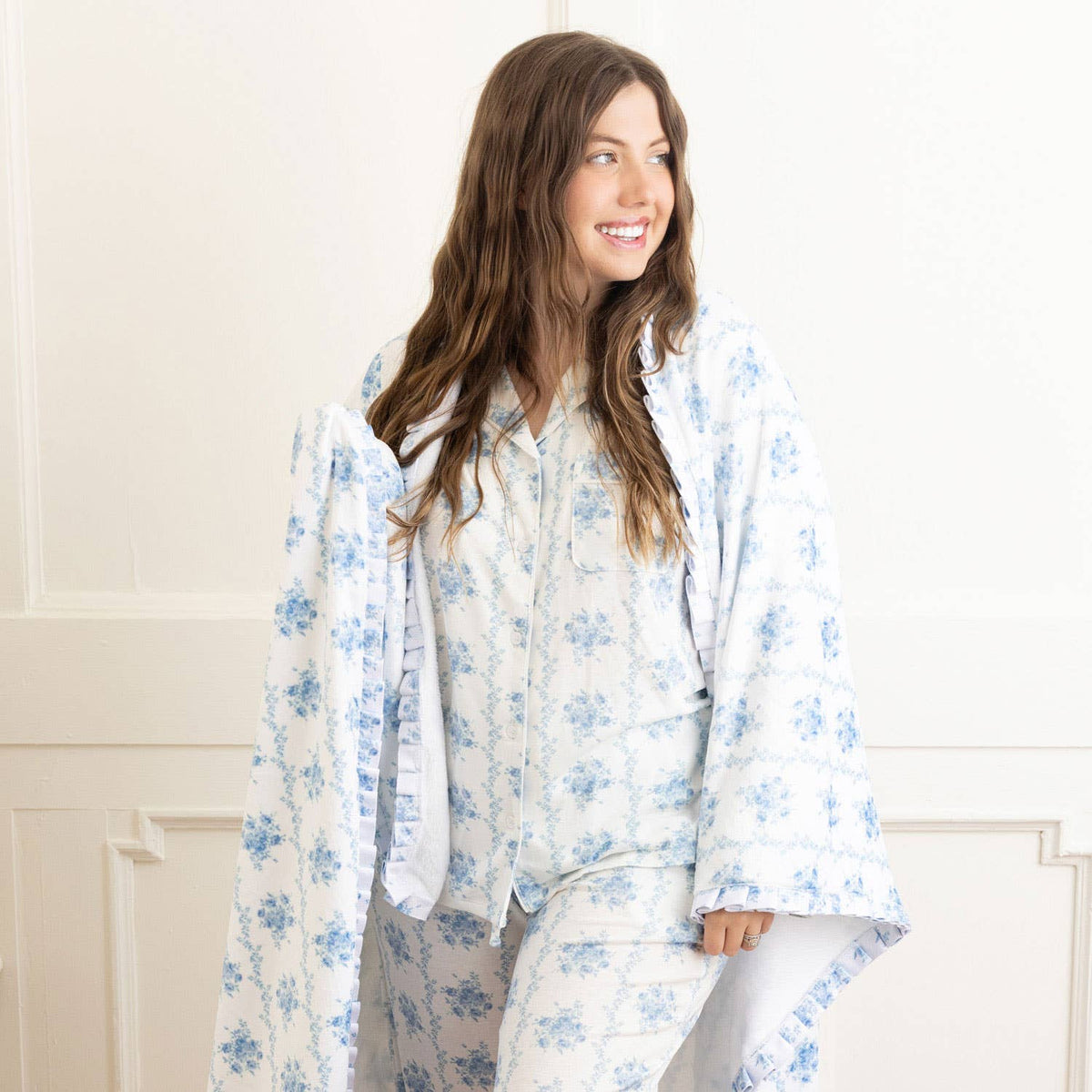 Blue Rose Long Sleeve Pajama Set