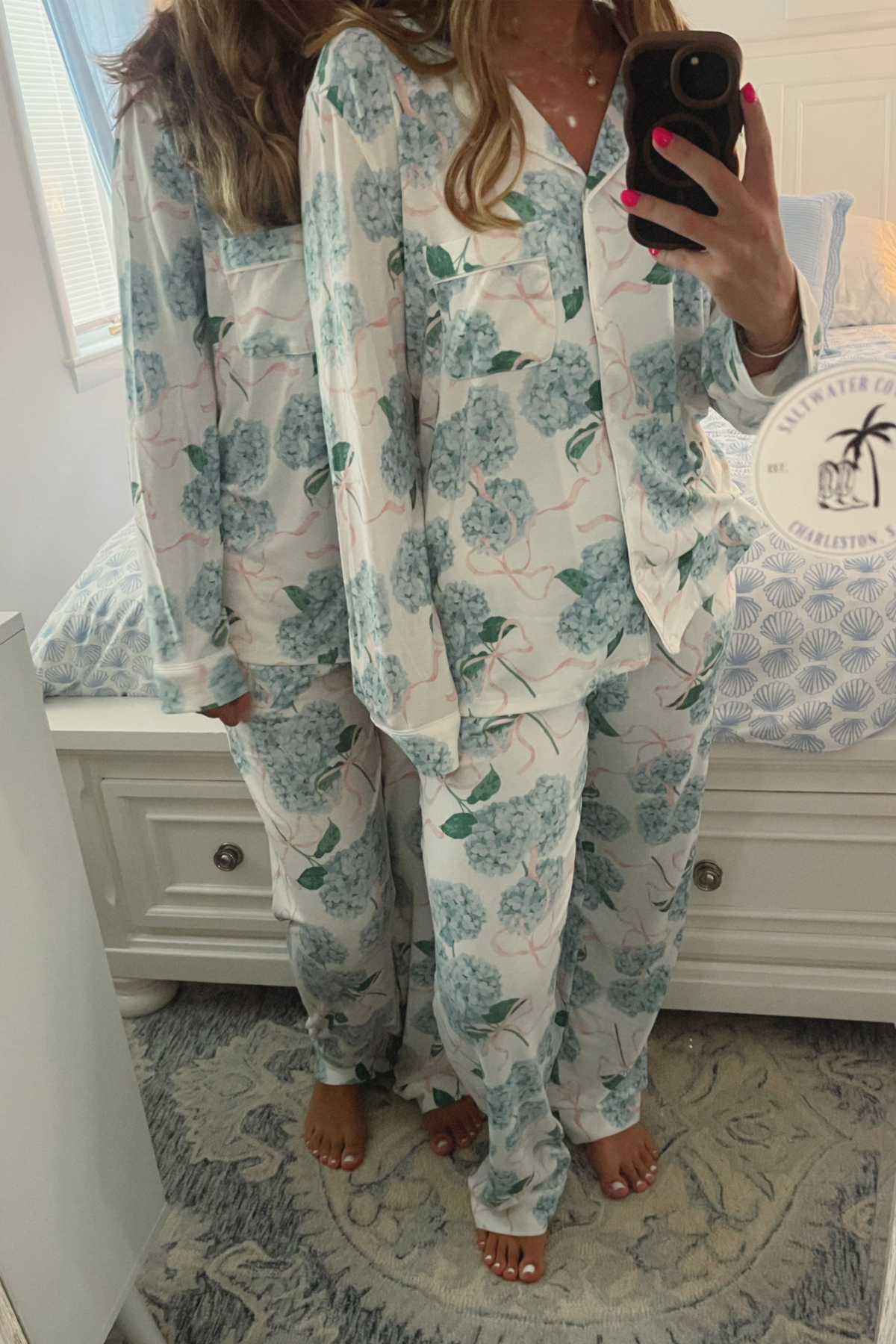 Hydrangea Ribbons Luxe Long PJ Set
