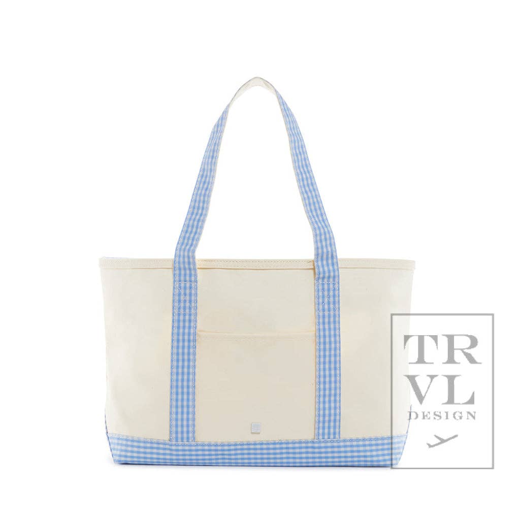 Coated Canvas Medium Tote - Blue Gingham