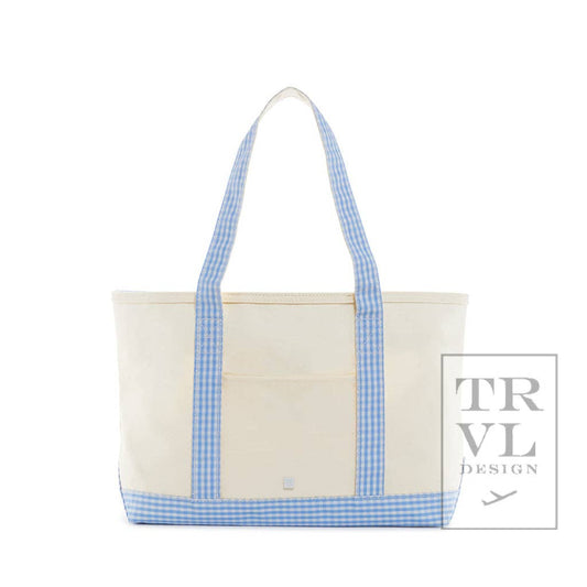 Coated Canvas Medium Tote - Blue Gingham