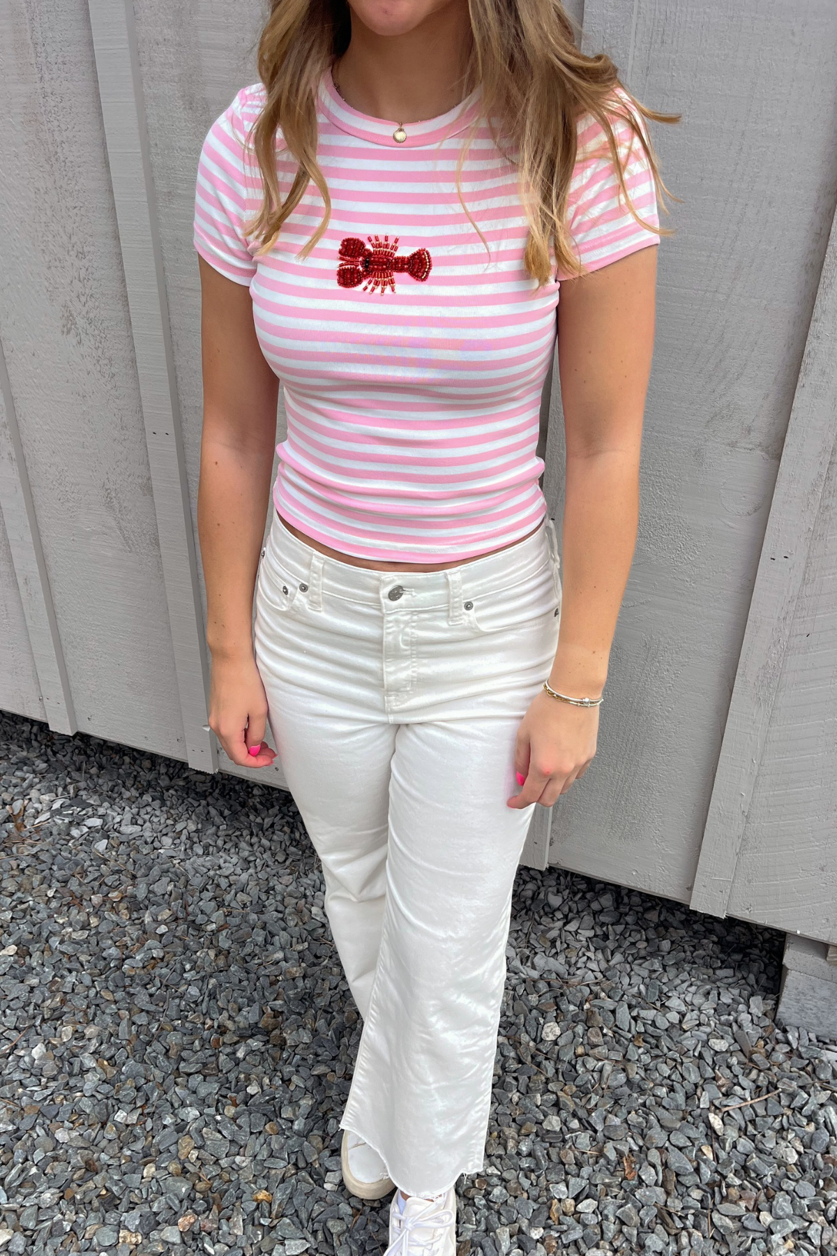 Claws & Stripes Beaded Tee - Pink