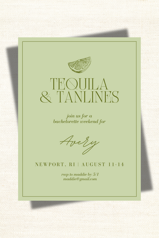 Tequila & Tanlines Custom Bachelorette Invitation and Itinerary Cards- Personalized & Printed