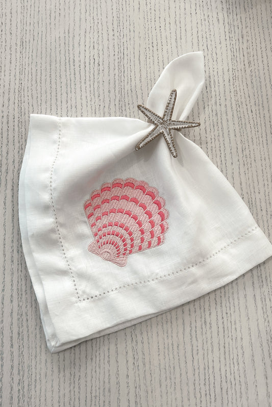 Pink Scallop Hand Embroidered Decorative Napkins