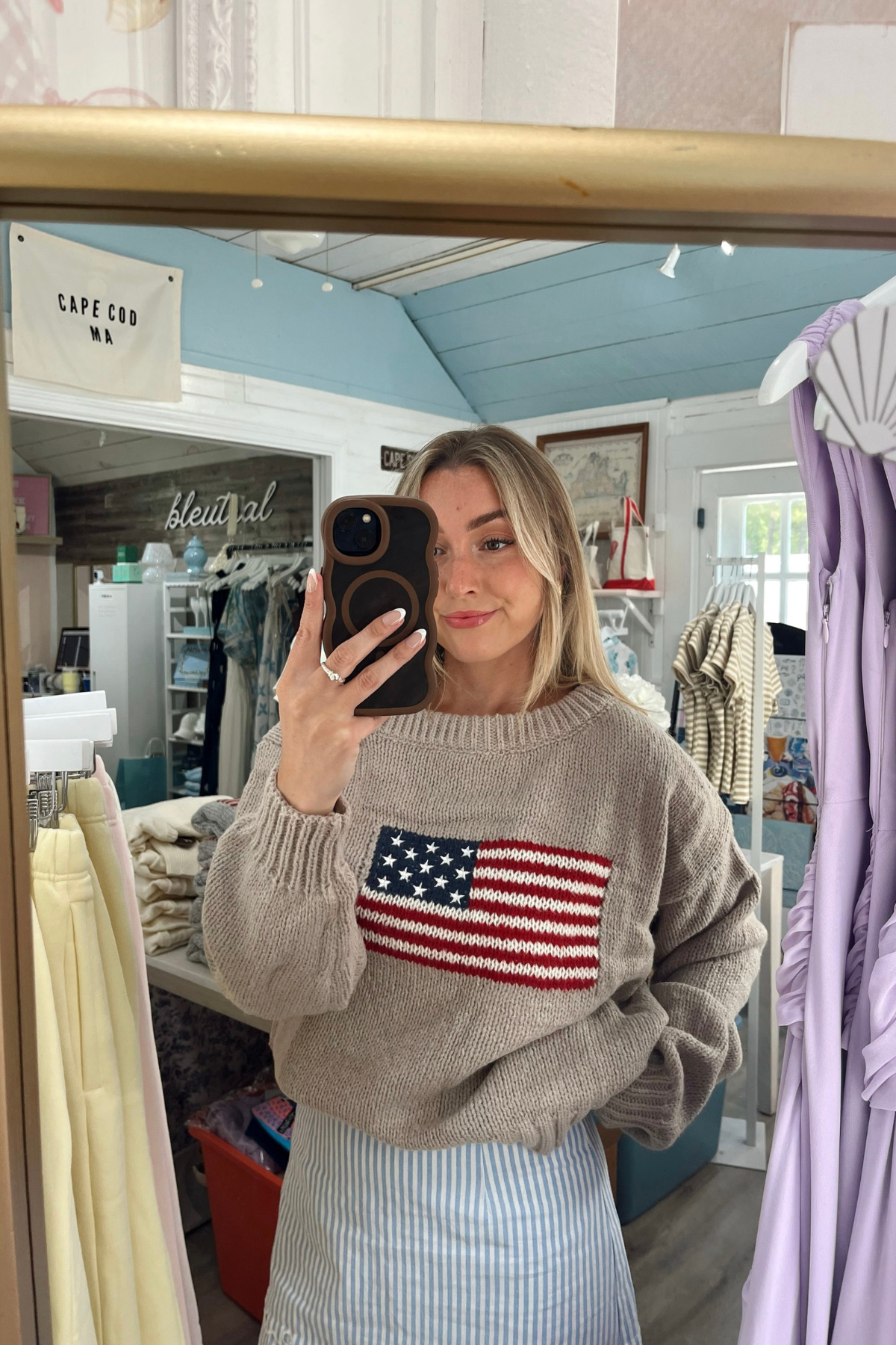 Cozy Classic Americana Off Shoulder Knit