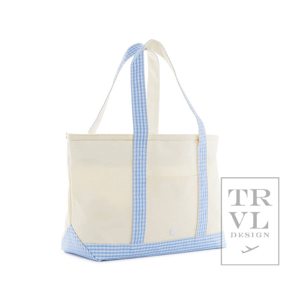 Coated Canvas Medium Tote - Blue Gingham