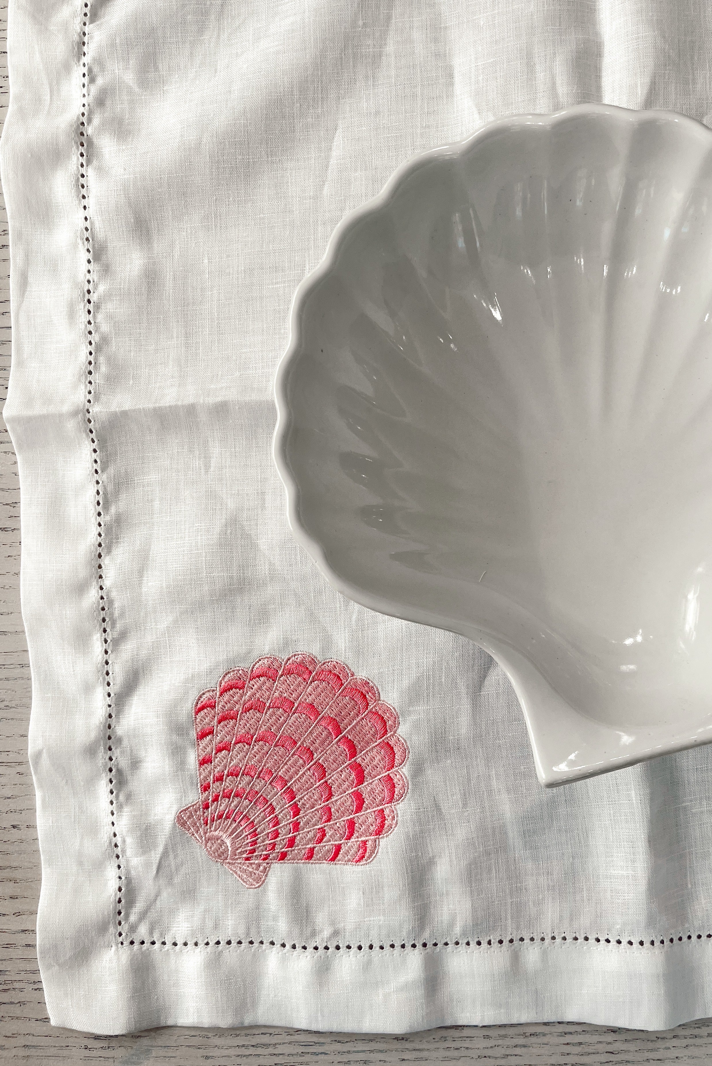 Pink Scallop Hand Embroidered Decorative Napkins