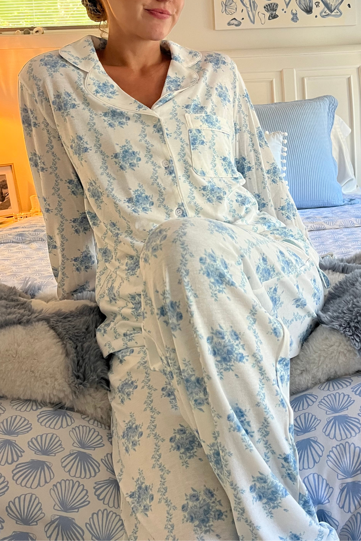 Blue Rose Long Sleeve Pajama Set