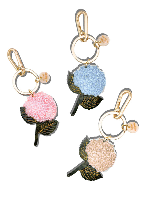Hand-painted Hydrangea Bag Charm + Keychain