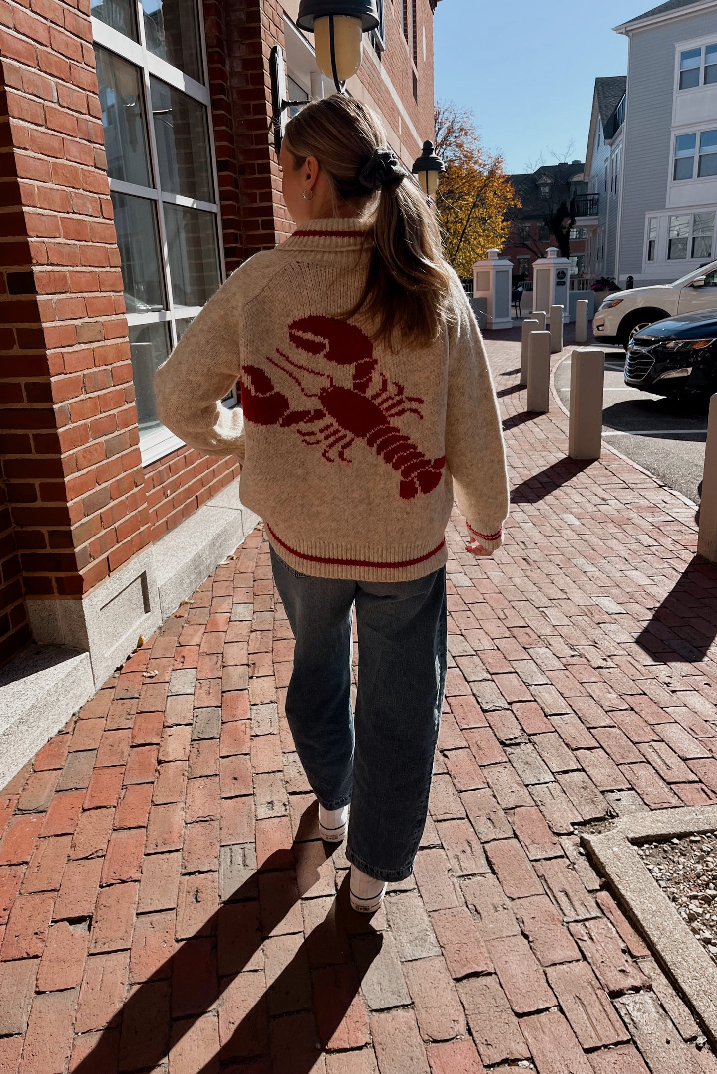 Cape Neddick Zip Up in Cream & Red