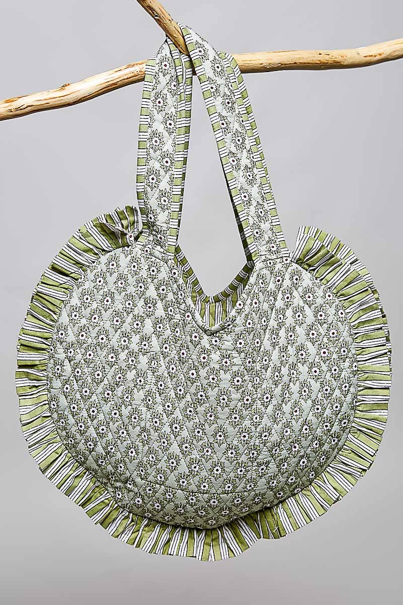 Heart Shaped Ruffle Edge Quilted Tote Bag