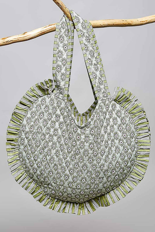 Heart Shaped Ruffle Edge Quilted Tote Bag