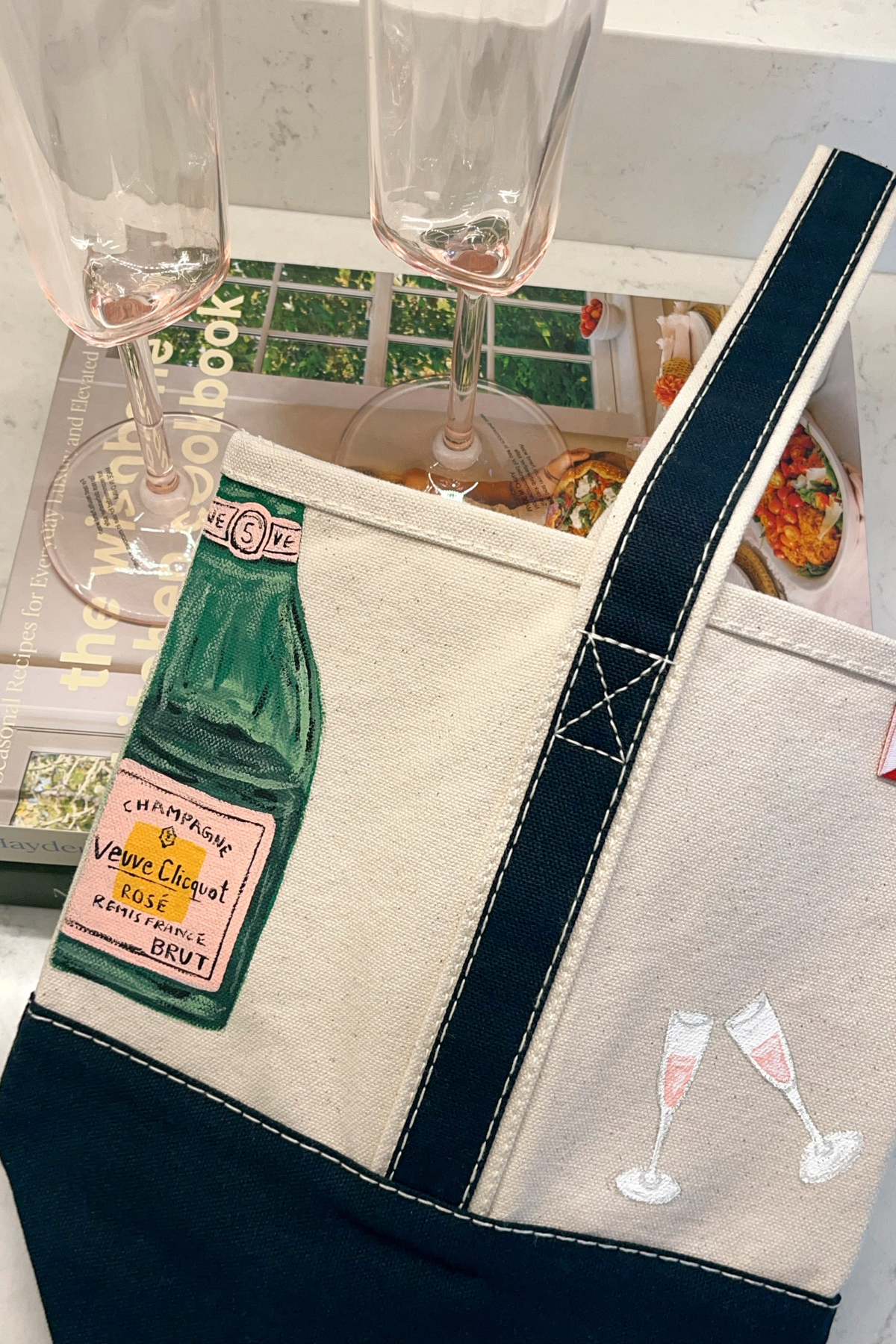 Veuve Rosè Hand Painted Wine Tote Bag