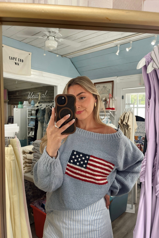 Cozy Classic Americana Off Shoulder Knit