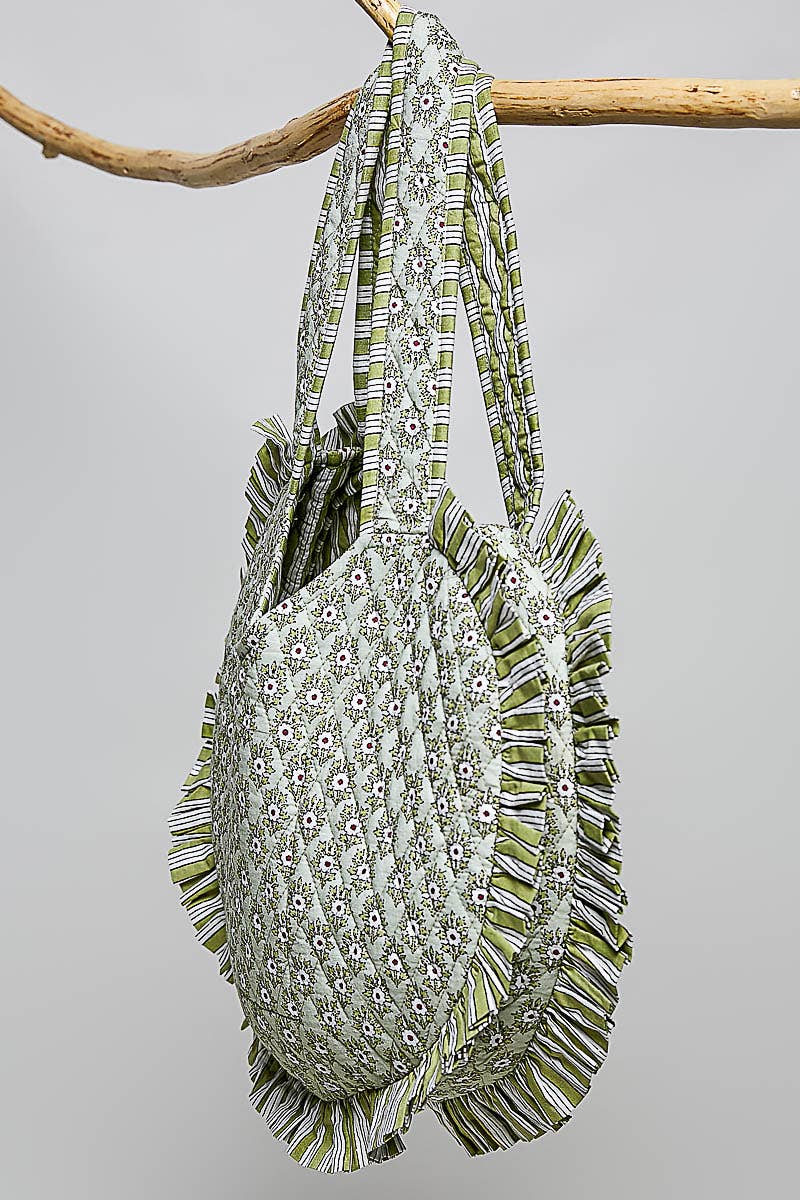 Heart Shaped Ruffle Edge Quilted Tote Bag