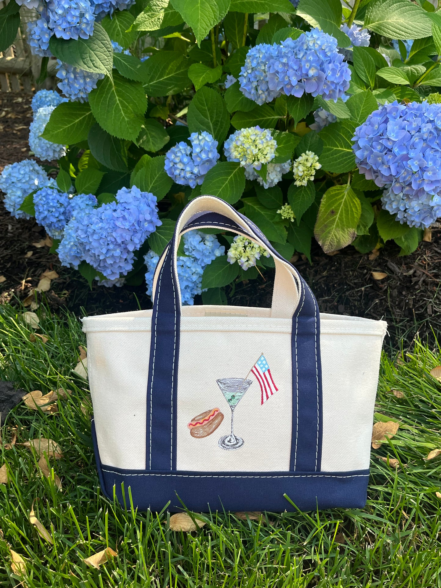 Martini & Hotdog Hand Painted LL Bean Tote Bag