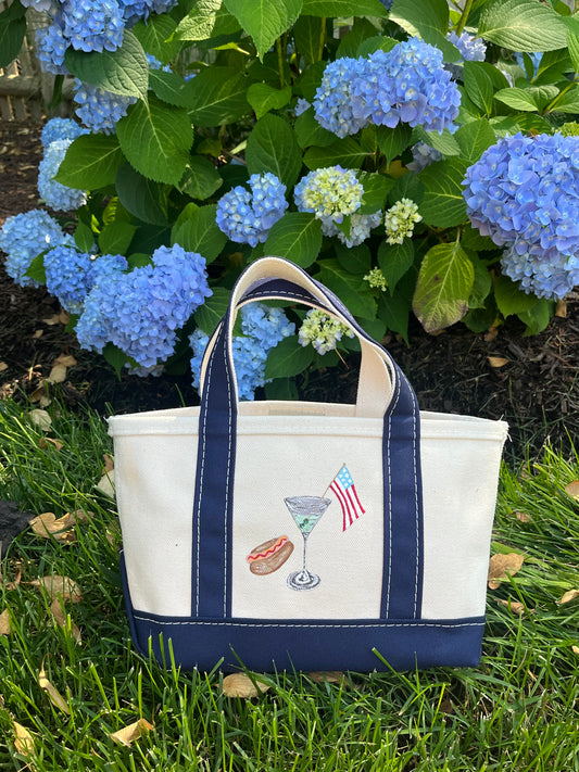 Martini & Hotdog Hand Painted LL Bean Tote Bag