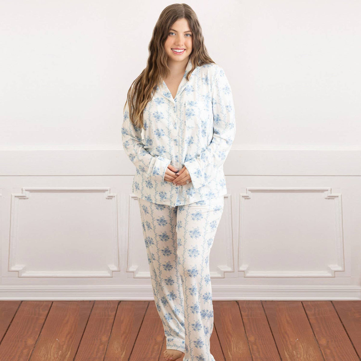 Blue Rose Long Sleeve Pajama Set