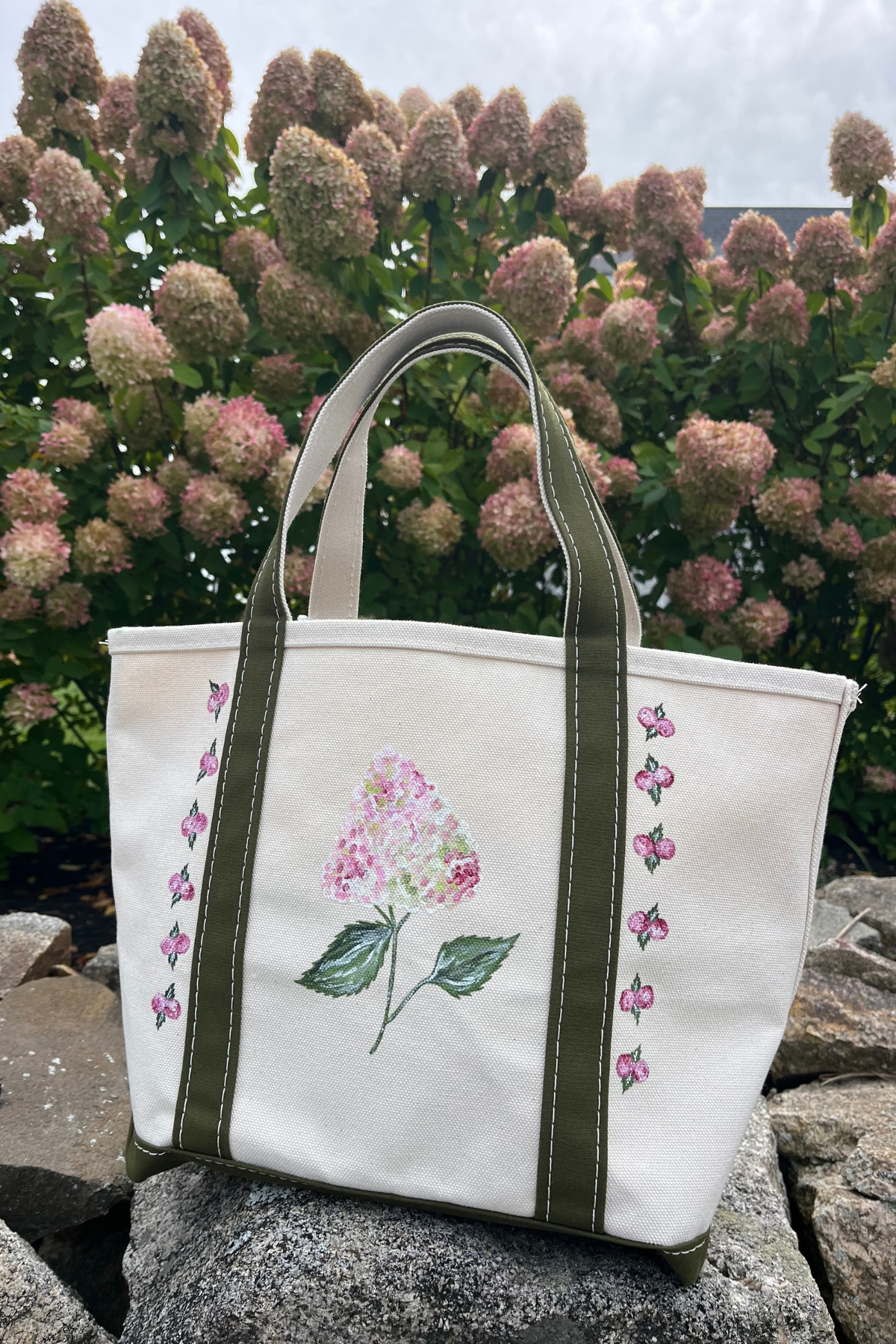 Antique Hydrangea Handpainted LL Bean Tote