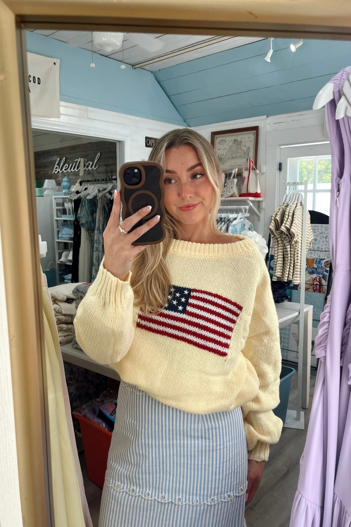 Cozy Classic Americana Off Shoulder Knit