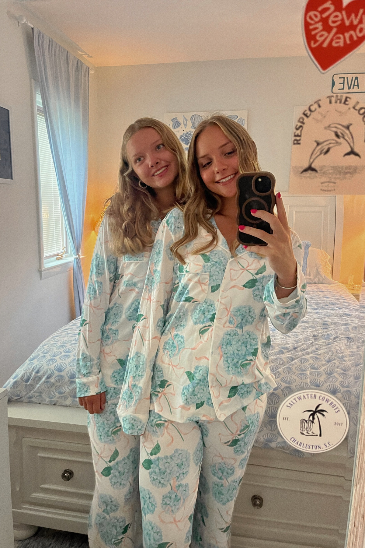 Hydrangea Ribbons Luxe Long PJ Set
