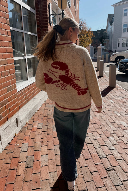 Cape Neddick Zip Up in Cream & Red