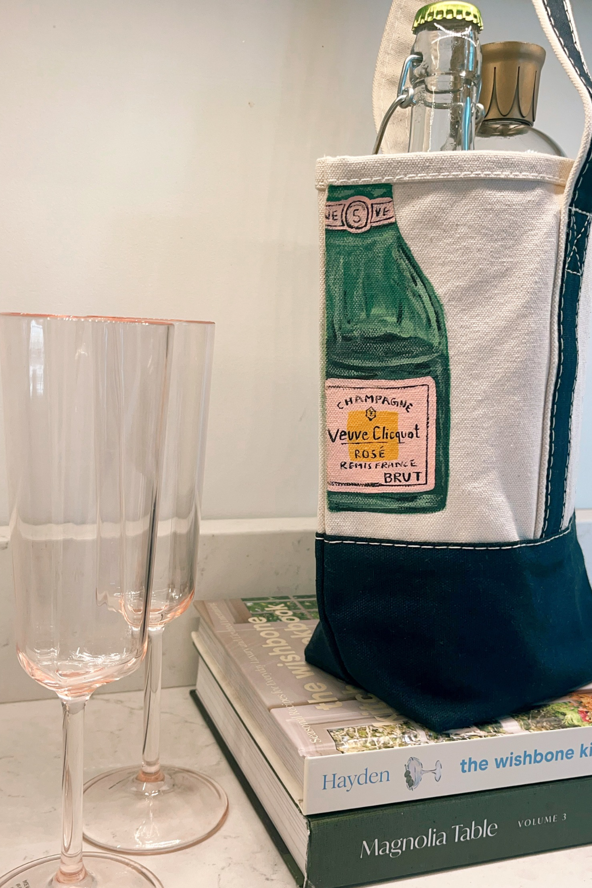 Veuve Rosè Hand Painted Wine Tote Bag