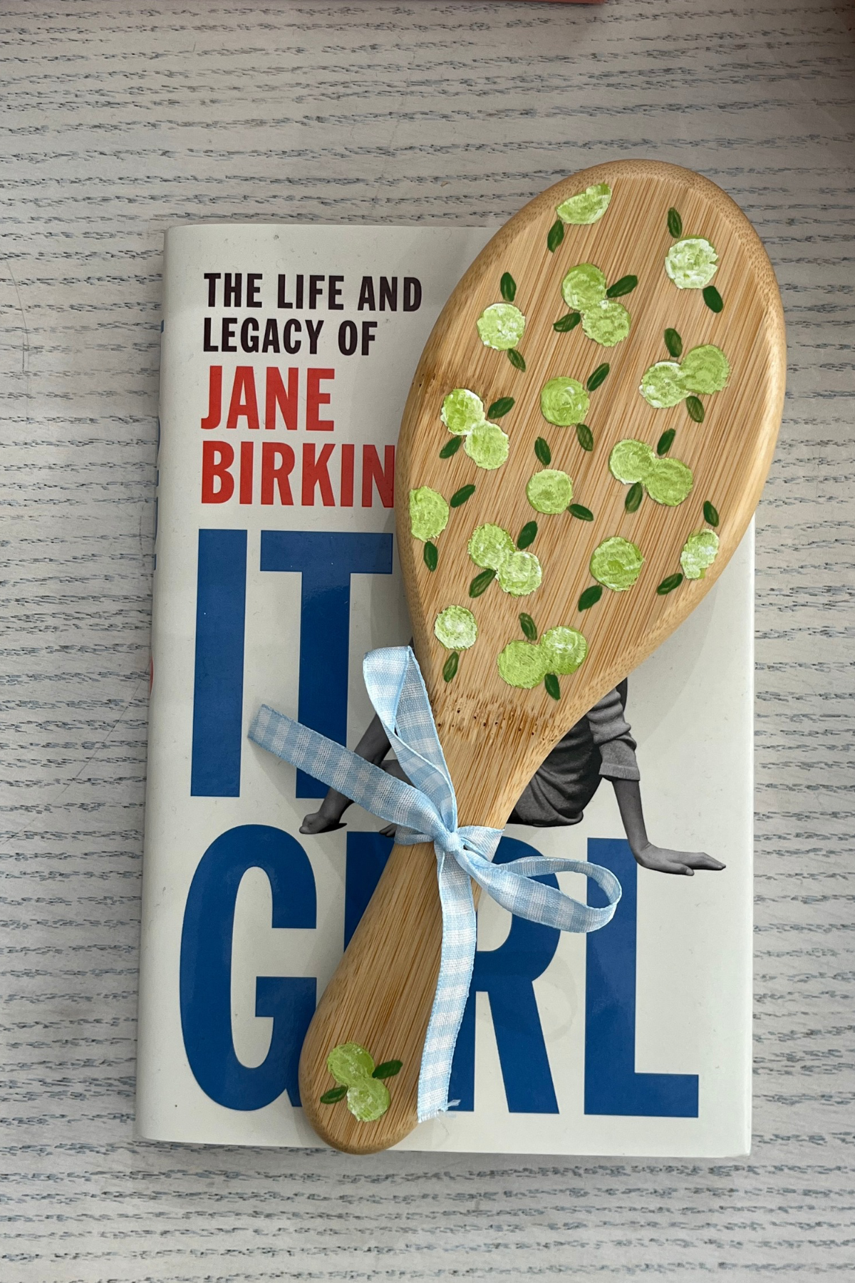Green Hydrangea Hand Painted Hair Brush