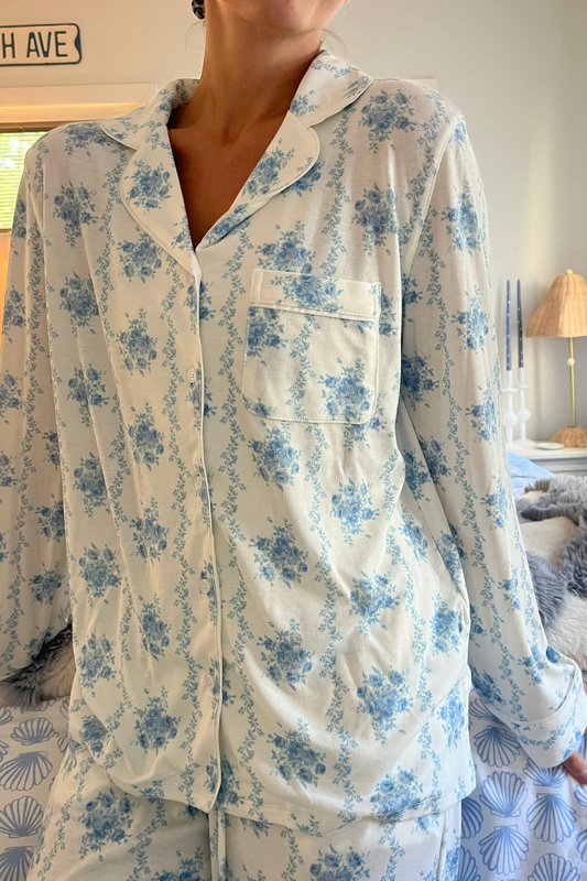 Blue Rose Long Sleeve Pajama Set