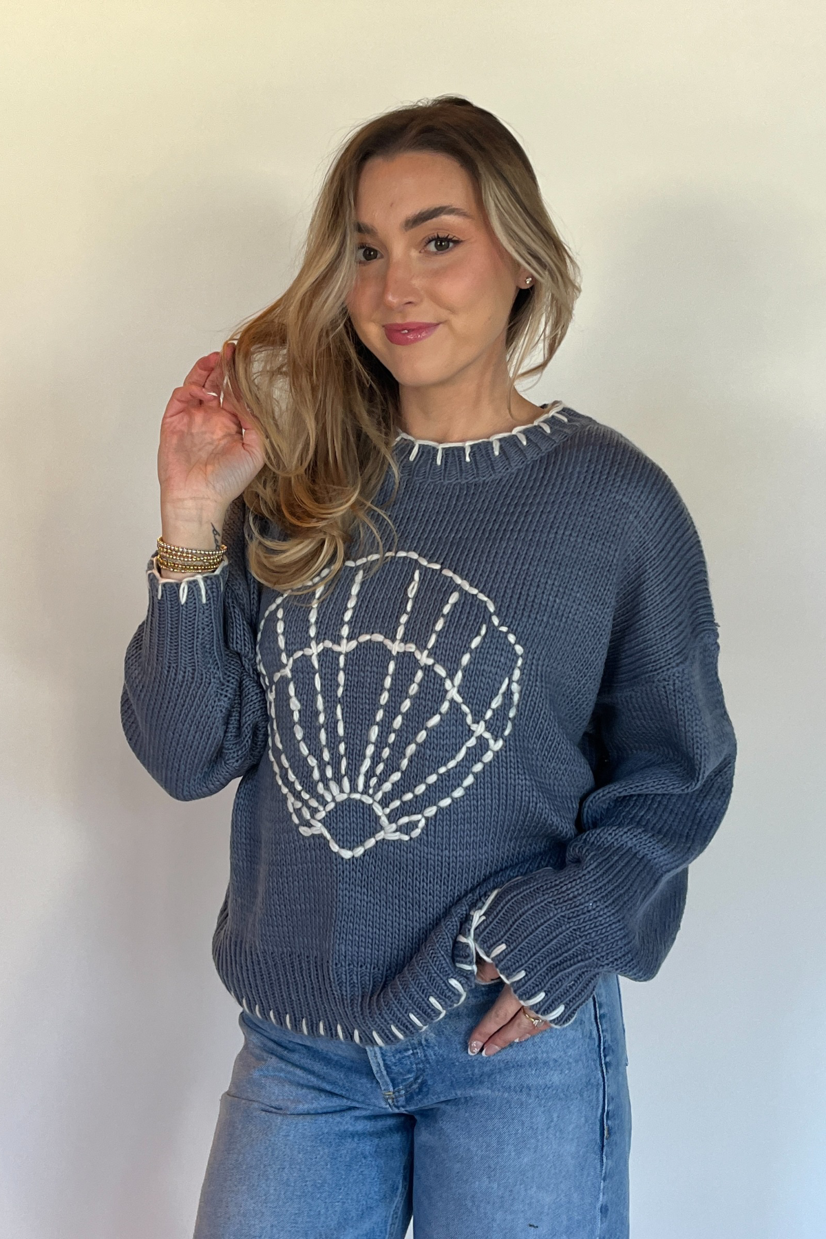 Sally Sells Seashells Knit - Vintage Blue