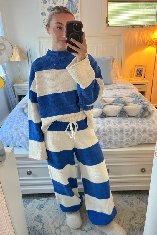 Bohemian Stripe Wide Leg Cozy Knit Pants