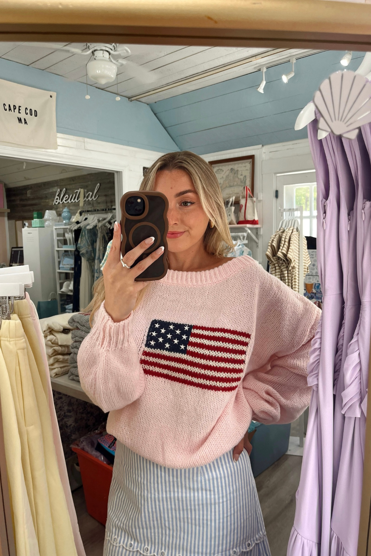 Cozy Classic Americana Off Shoulder Knit