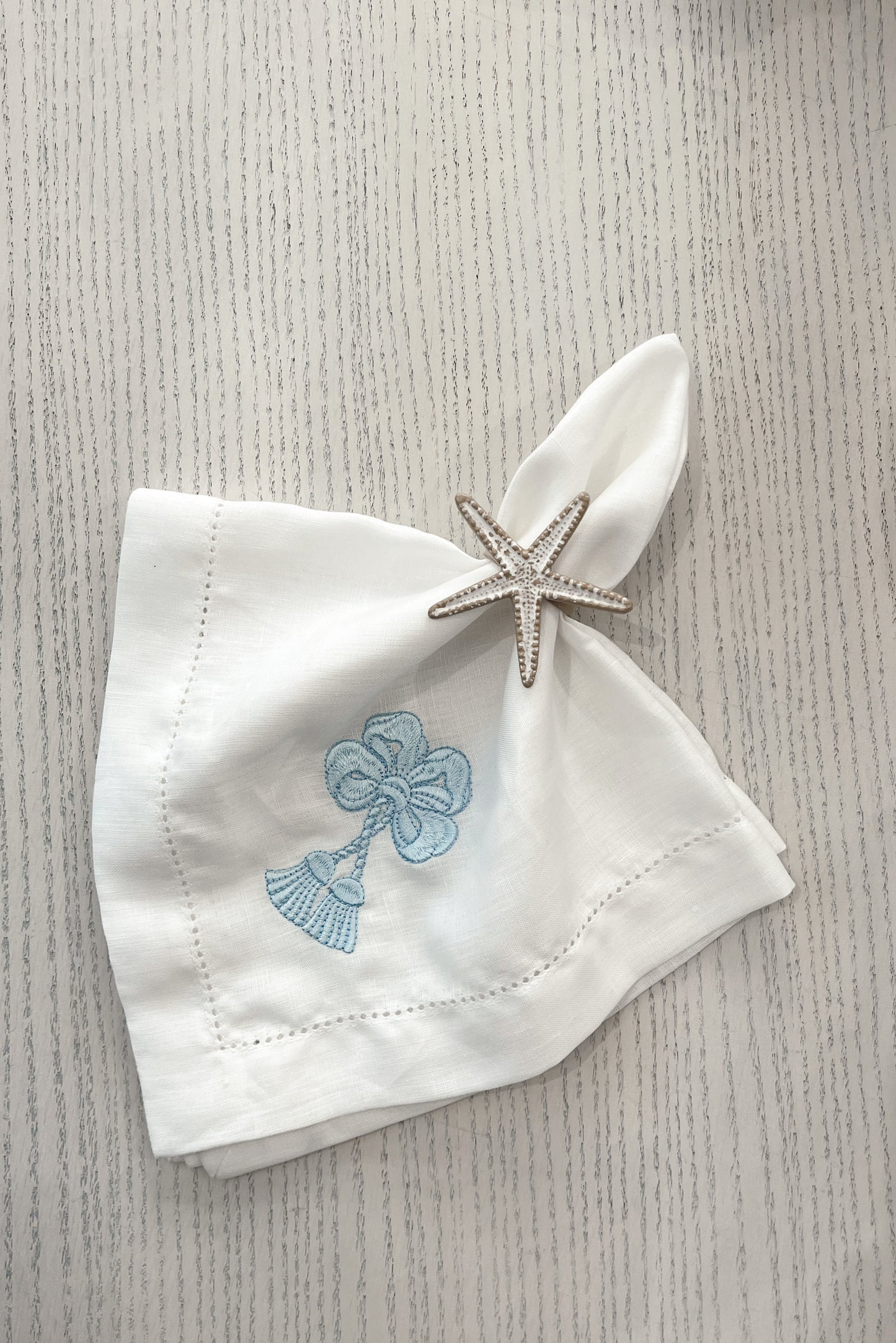 Blue Tassel Hand Embroidered Decorative Napkins